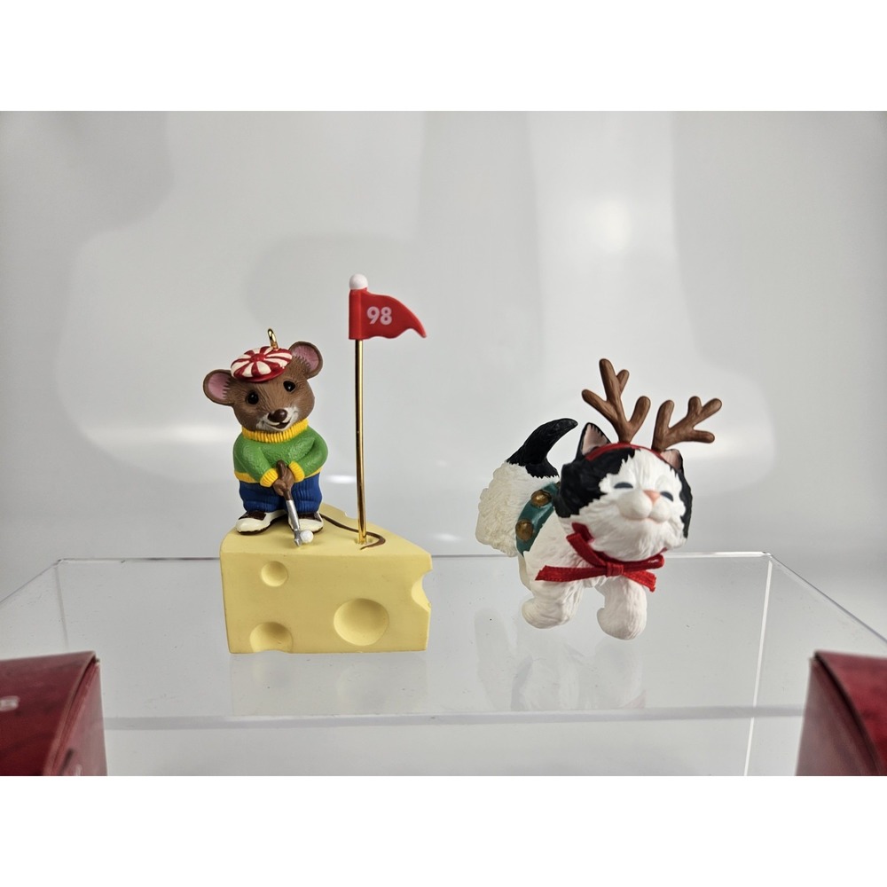 Set Of 2 Hallmark 1998 Keepsake Ornaments In Boxes Animal Kitty Deer Mouse Golf - Picture 2 of 12